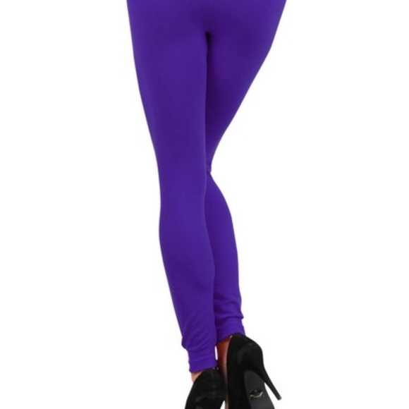 Women Medium waist "FLEECE" Leggings Purple - Picture 5 of 7